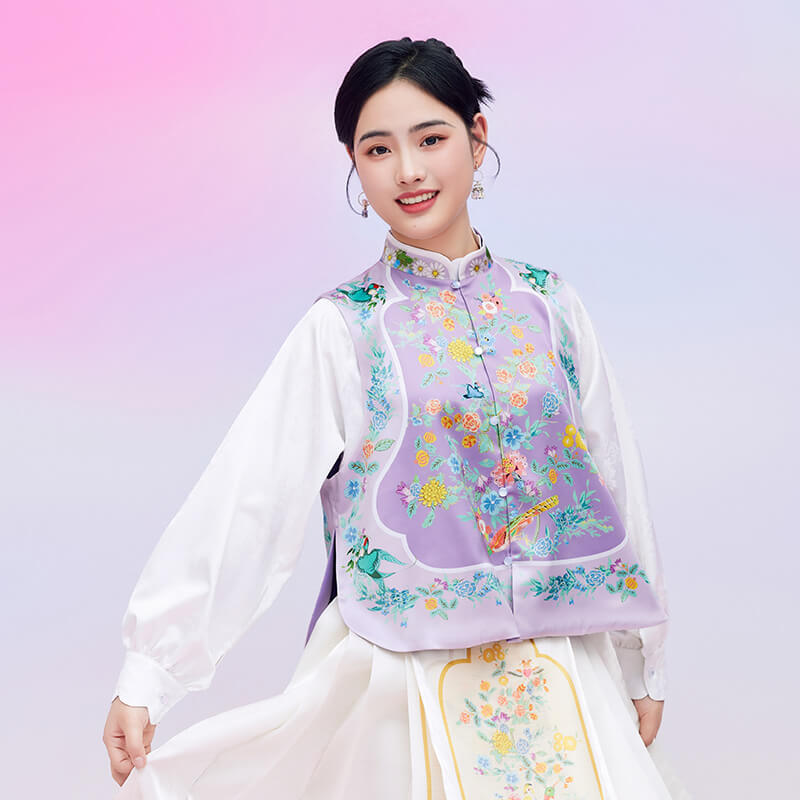 Floral Journey Chinese Gourd Windows Design Vest-10 -  NianYi, Chinese Traditional Clothing for Kids