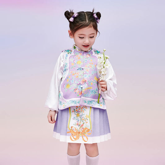 Floral Journey Chinese Gourd Windows Design Vest-1 -  NianYi, Chinese Traditional Clothing for Kids