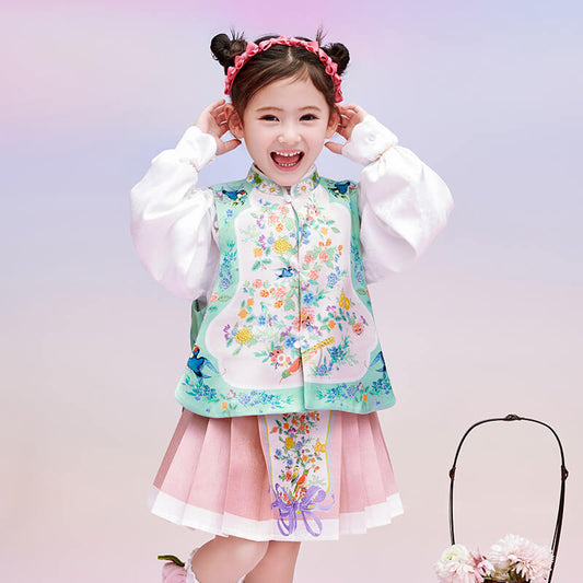 Floral Journey Chinese Gourd Windows Design Vest-2 -  NianYi, Chinese Traditional Clothing for Kids