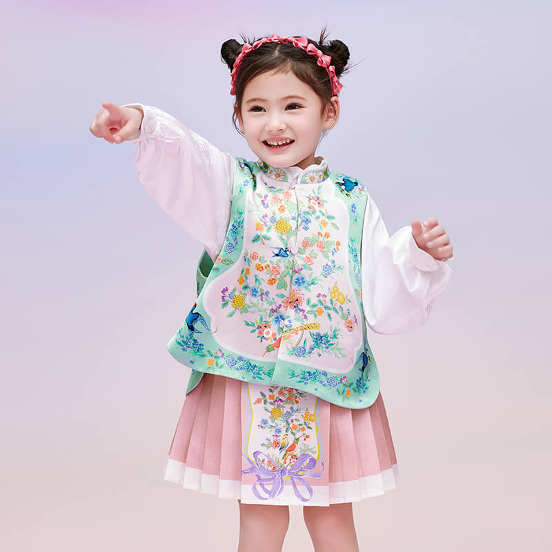 Floral Journey Chinese Gourd Windows Design Vest-5 -  NianYi, Chinese Traditional Clothing for Kids