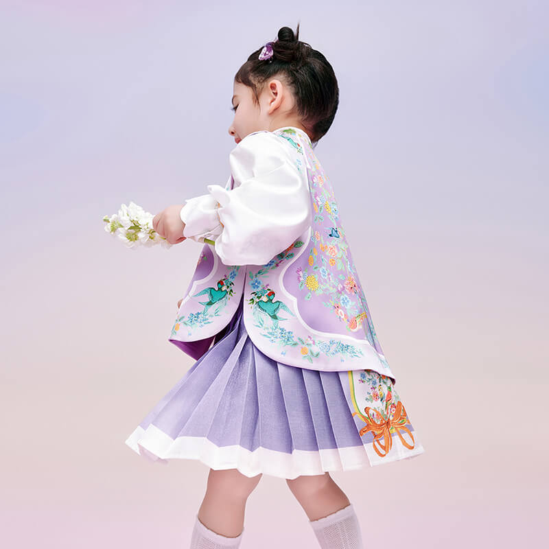 Floral Journey Pleated Skirt-6 -  NianYi, Chinese Traditional Clothing for Kids