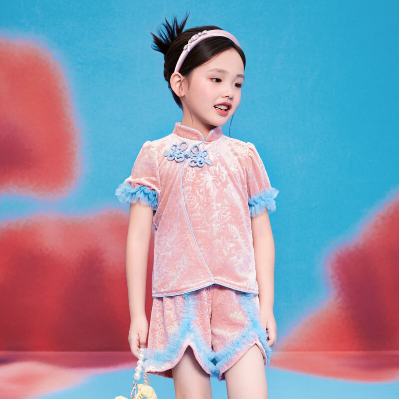 Floral Journey Jaquard Velvet Mandarin Shirt-5 -  NianYi, Chinese Traditional Clothing for Kids