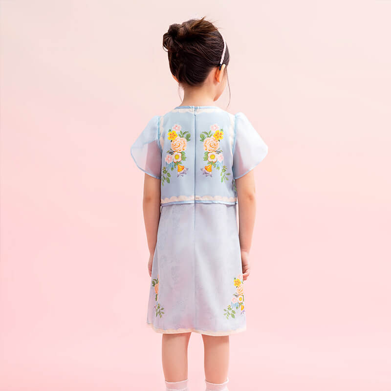Floral Journey Animal Friend Modern Cheongsam Dress-6 -  NianYi, Chinese Traditional Clothing for Kids