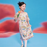 Floral Journey Elbow Sleeve Qi Robe Dress-2-color-First Peach Pink -  NianYi, Chinese Traditional Clothing for Kids