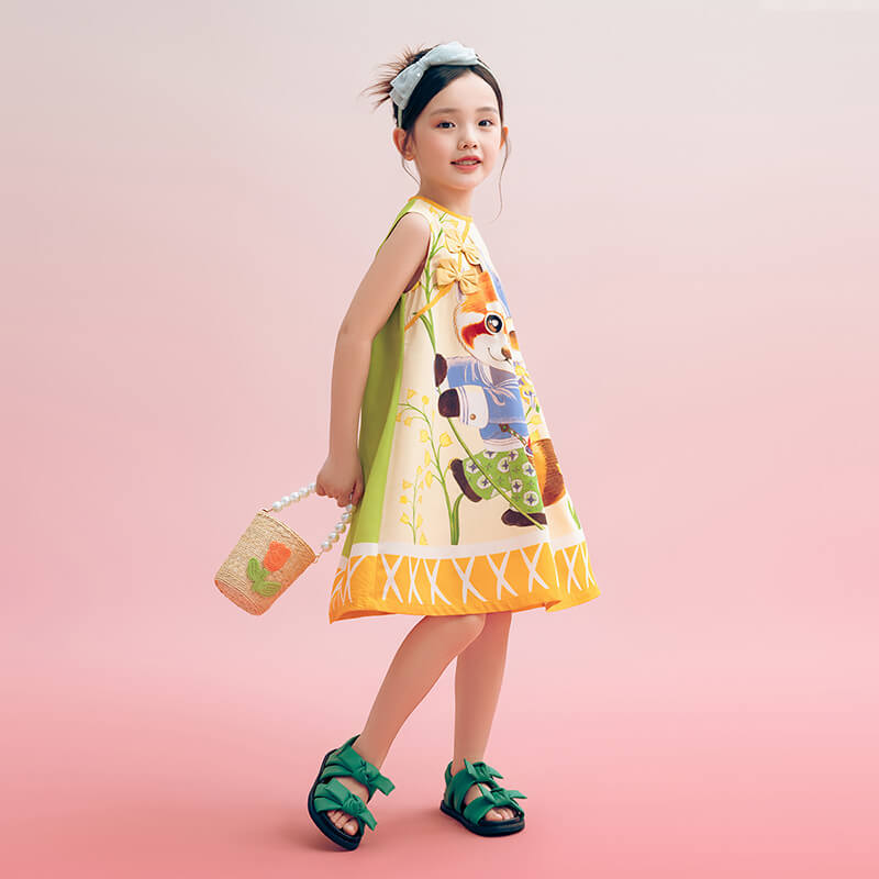 Floral Journey Animal Friends Trip Tank Dress-4 -  NianYi, Chinese Traditional Clothing for Kids