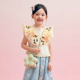 Floral Journey Raffle Trim Shirt-2 -  NianYi, Chinese Traditional Clothing for Kids