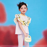 Floral Journey Raffle Trim Shirt-4-color-Pale Crimson -  NianYi, Chinese Traditional Clothing for Kids