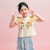 Floral Journey Raffle Trim Shirt-5-color-Fried Beige -  NianYi, Chinese Traditional Clothing for Kids