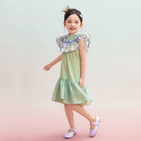 Floral Journey Raffle Trim Layered Dress-6 -  NianYi, Chinese Traditional Clothing for Kids