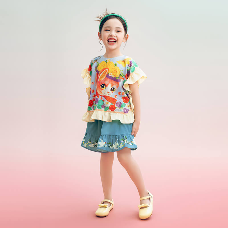 Floral Journey Garden Poem Flare Hemline Skirt-3-color-Late Wave Blue -  NianYi, Chinese Traditional Clothing for Kids