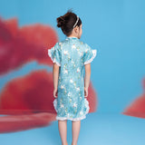 Floral Journey Bird Pattern Flare Hem Qipao Dress-8 -  NianYi, Chinese Traditional Clothing for Kids