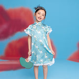 Floral Journey Bird Pattern Flare Hem Qipao Dress-9 -  NianYi, Chinese Traditional Clothing for Kids