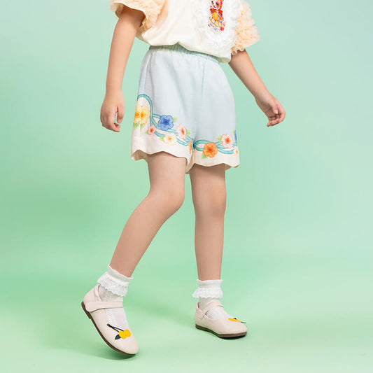 Floral Journey Colorblock Flower Shorts-1-color-Star Blue -  NianYi, Chinese Traditional Clothing for Kids