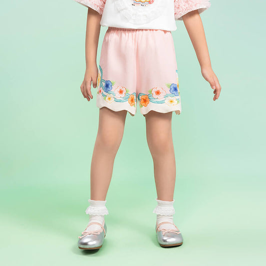 Floral Journey Colorblock Flower Shorts-2-color-Peony Pink -  NianYi, Chinese Traditional Clothing for Kids
