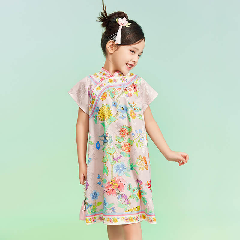 Floral Journey Garden Poem Qipao Dress-2 -  NianYi, Chinese Traditional Clothing for Kids