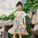 Floral Journey Garden Poem Qipao Dress-3-color-White Marble -  NianYi, Chinese Traditional Clothing for Kids