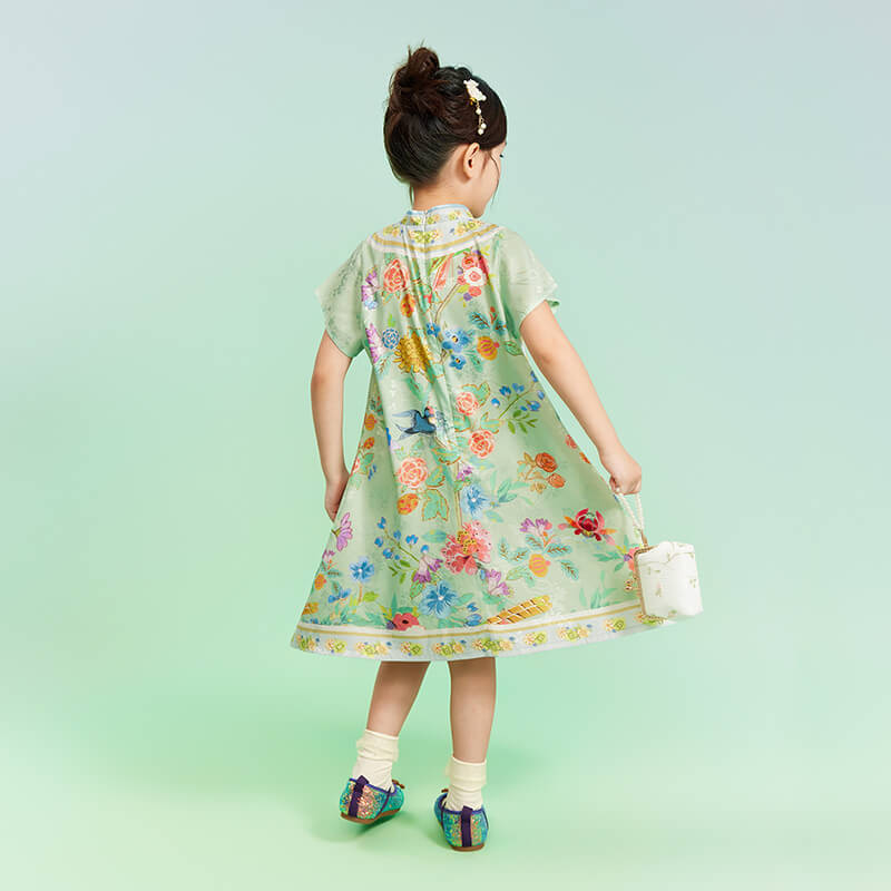 Floral Journey Garden Poem Qipao Dress-4 -  NianYi, Chinese Traditional Clothing for Kids