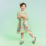 Floral Journey Garden Poem Qipao Dress-5-color-Hosta Green -  NianYi, Chinese Traditional Clothing for Kids