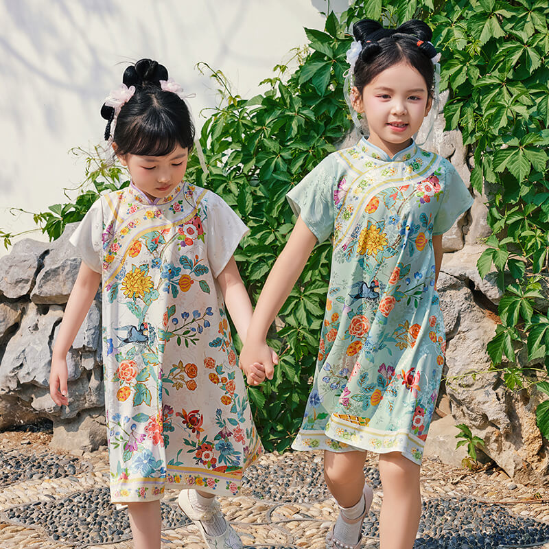 Floral Journey Garden Poem Qipao Dress-7 -  NianYi, Chinese Traditional Clothing for Kids