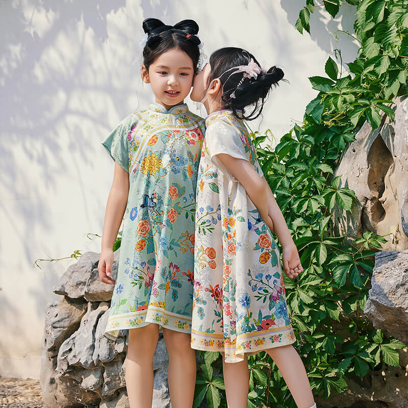 Floral Journey Garden Poem Qipao Dress-8 -  NianYi, Chinese Traditional Clothing for Kids