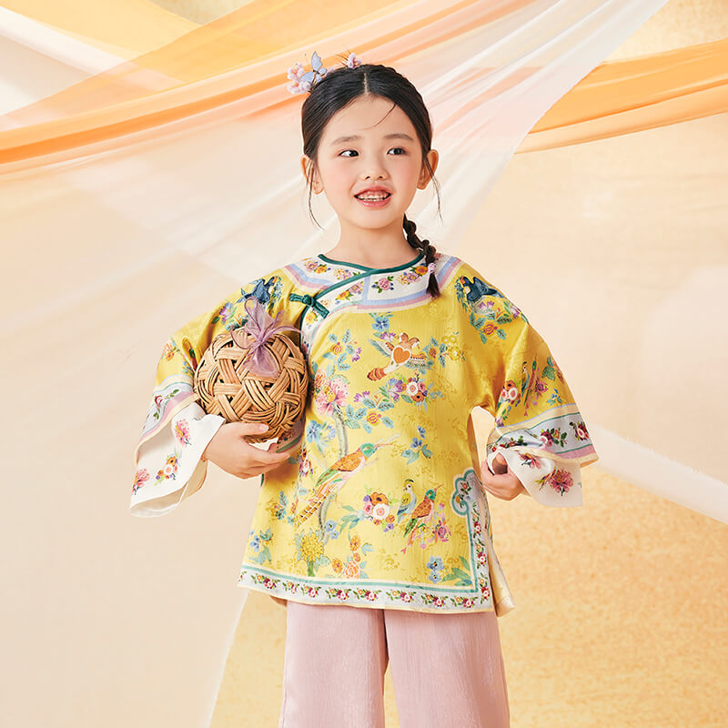 Floral Journey Bird And Flower Wide Sleeves Shirt-10 -  NianYi, Chinese Traditional Clothing for Kids