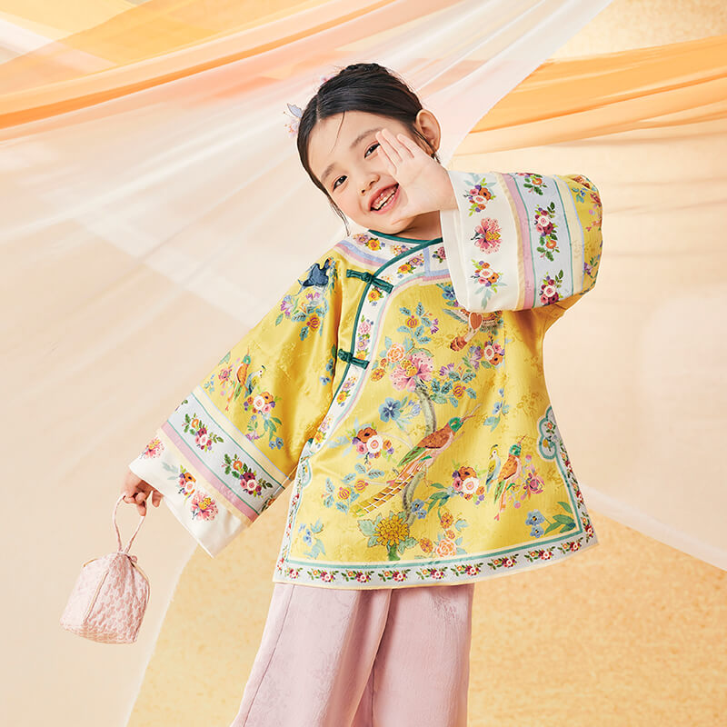 Floral Journey Bird And Flower Wide Sleeves Shirt-3 -  NianYi, Chinese Traditional Clothing for Kids