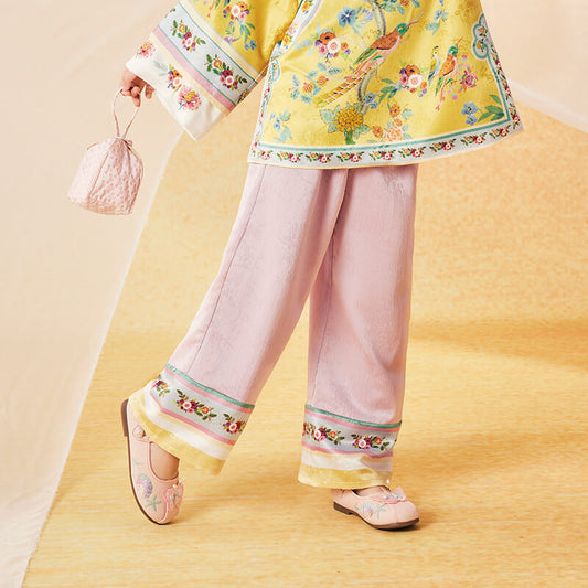 Floral Journey Colorblock Jacquard Pants-2 -  NianYi, Chinese Traditional Clothing for Kids