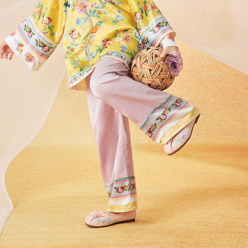 Floral Journey Colorblock Jacquard Pants-4 -  NianYi, Chinese Traditional Clothing for Kids