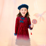 Floral Journey Jacquard Velvet Long Sleeves Modern Cheongsam-11 -  NianYi, Chinese Traditional Clothing for Kids