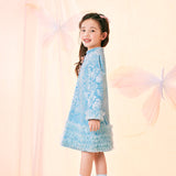 Floral Journey Jacquard Velvet Long Sleeves Modern Cheongsam-5 -  NianYi, Chinese Traditional Clothing for Kids