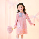 Floral Journey Jacquard Velvet Long Sleeves Modern Cheongsam-7 -  NianYi, Chinese Traditional Clothing for Kids