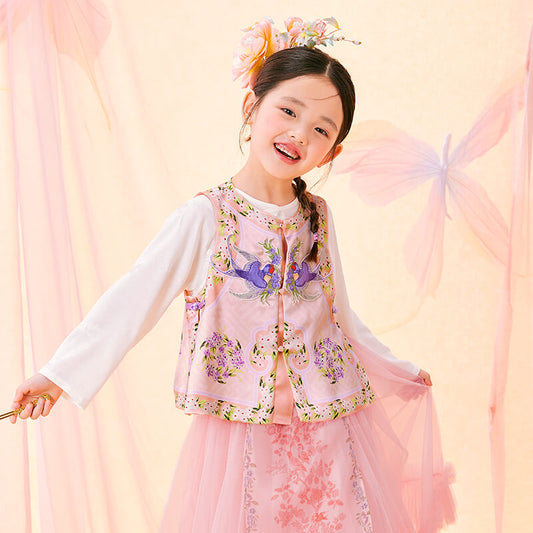 Floral Journey Symmetric Chinese Traditional Graphic Embroidery Vest-1 -  NianYi, Chinese Traditional Clothing for Kids
