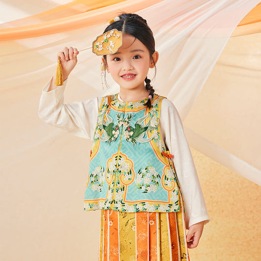 Floral Journey Symmetric Chinese Traditional Graphic Embroidery Vest-2 -  NianYi, Chinese Traditional Clothing for Kids