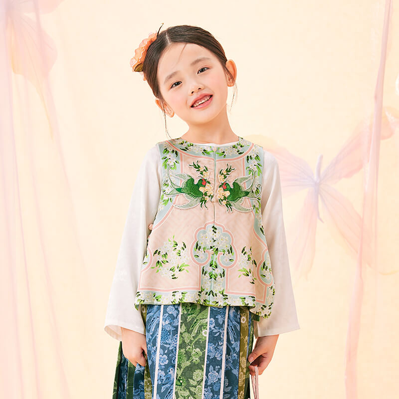 Floral Journey Symmetric Chinese Traditional Graphic Embroidery Vest-3 -  NianYi, Chinese Traditional Clothing for Kids