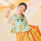 Floral Journey Symmetric Chinese Traditional Graphic Embroidery Vest-4-color-Orioles Yellow -  NianYi, Chinese Traditional Clothing for Kids