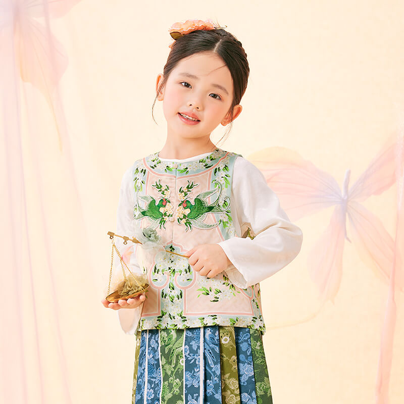 Floral Journey Symmetric Chinese Traditional Graphic Embroidery Vest-7-color-Hosta Green -  NianYi, Chinese Traditional Clothing for Kids