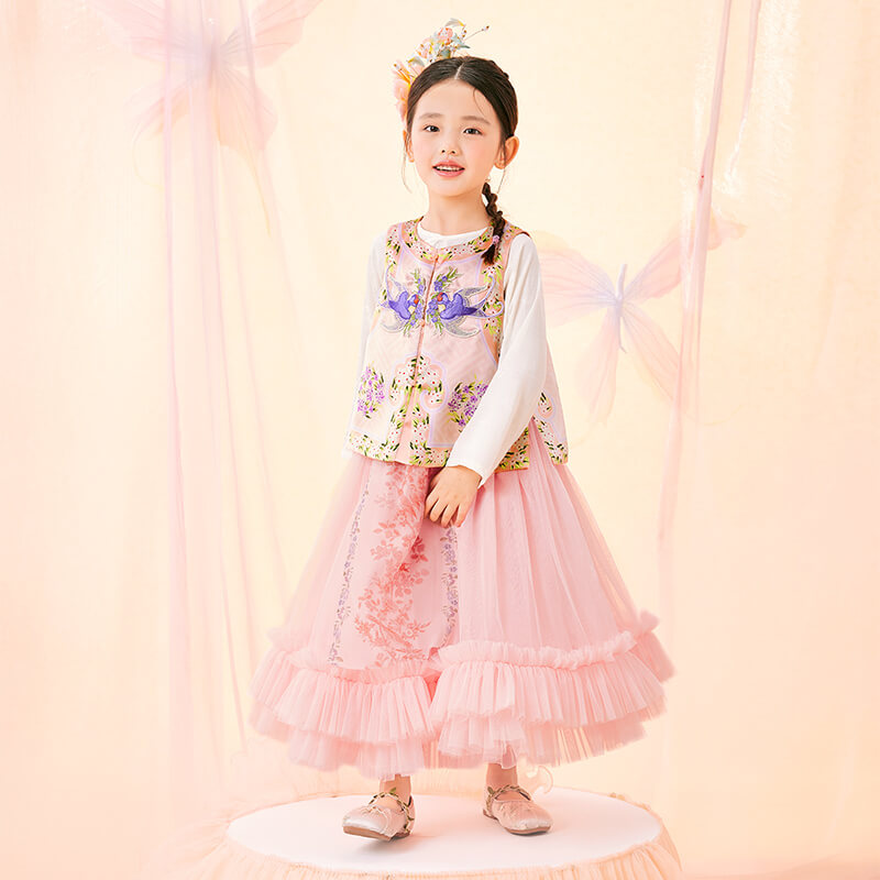 Floral Journey Symmetric Chinese Traditional Graphic Embroidery Vest-9 -  NianYi, Chinese Traditional Clothing for Kids