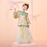 Floral Journey Flare Hemline Tutu Maxi Skirt-4-color-Rice White -  NianYi, Chinese Traditional Clothing for Kids