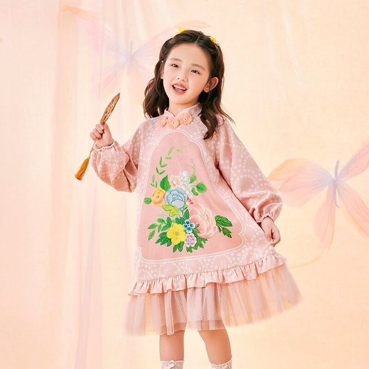 Floral Journey Garden Poem Flare Hemline Tutu Dress-1 -  NianYi, Chinese Traditional Clothing for Kids