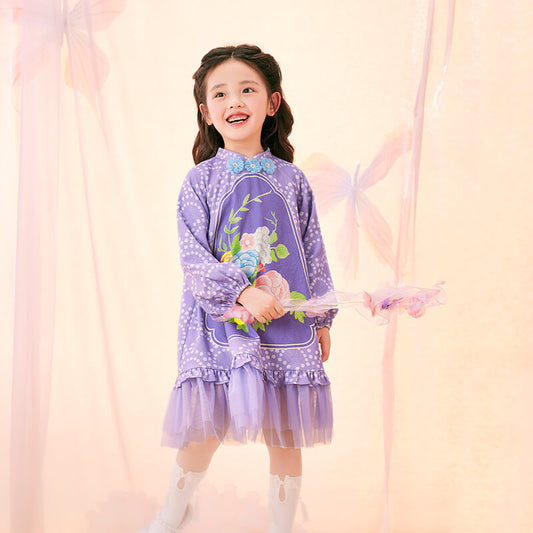 Floral Journey Garden Poem Flare Hemline Tutu Dress-2 -  NianYi, Chinese Traditional Clothing for Kids
