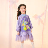 Floral Journey Garden Poem Flare Hemline Tutu Dress-3-color-Light Petunia Purple -  NianYi, Chinese Traditional Clothing for Kids