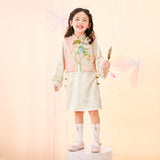 Floral Journey Bird and Flower Dress Plus Vest Suit-4-color-Litmus Pink -  NianYi, Chinese Traditional Clothing for Kids