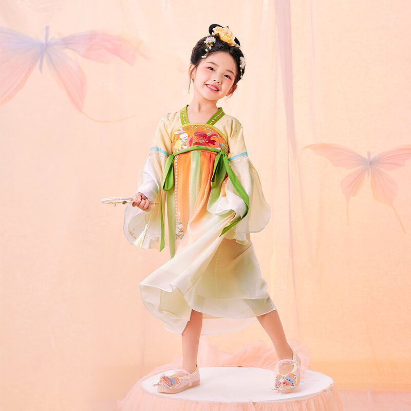 Floral Journey Garden Poem Mid Autumn Embroidery Hanfu Dress-11-color-Almond Yellow -  NianYi, Chinese Traditional Clothing for Kids