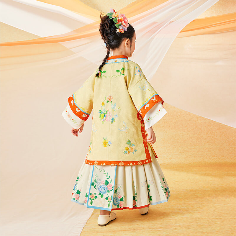 Floral Journey Colorblock Qi Robe Dress-5 -  NianYi, Chinese Traditional Clothing for Kids