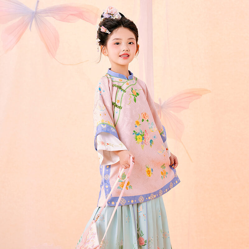 Floral Journey Colorblock Qi Robe Dress-6-color-Litmus Pink -  NianYi, Chinese Traditional Clothing for Kids