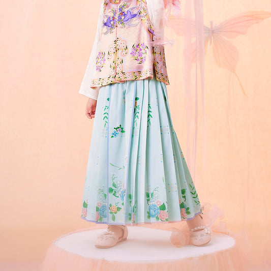 Floral Journey Colorblock Mamian Dress-2 -  NianYi, Chinese Traditional Clothing for Kids