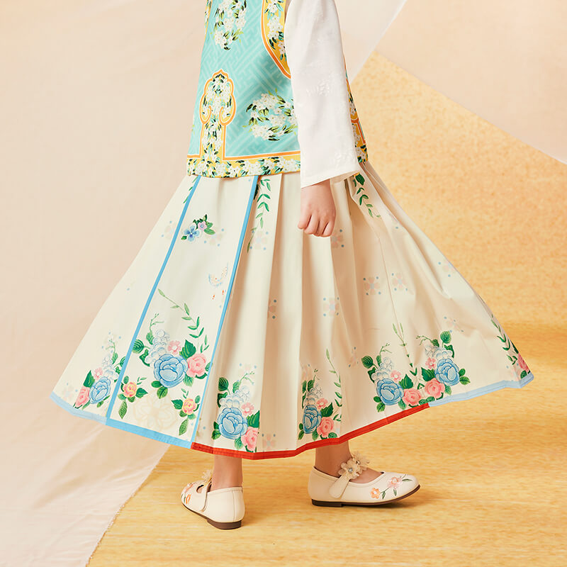 Floral Journey Colorblock Mamian Dress-4 -  NianYi, Chinese Traditional Clothing for Kids