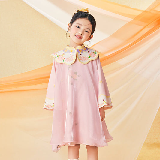 Floral Journey Flower Bloom Cloud Collar Dress-1 -  NianYi, Chinese Traditional Clothing for Kids