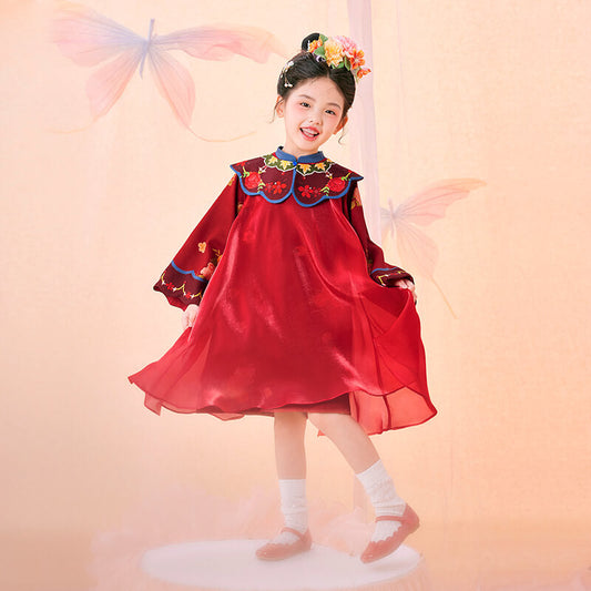 Floral Journey Flower Bloom Cloud Collar Dress-2 -  NianYi, Chinese Traditional Clothing for Kids