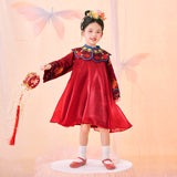 Floral Journey Flower Bloom Cloud Collar Dress-6-color-NianYi Red -  NianYi, Chinese Traditional Clothing for Kids